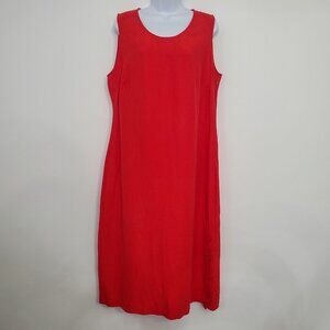 WinterSilks Womens Red Silk Linen Sleeveless Midi Dress Size L Buttons Nautical